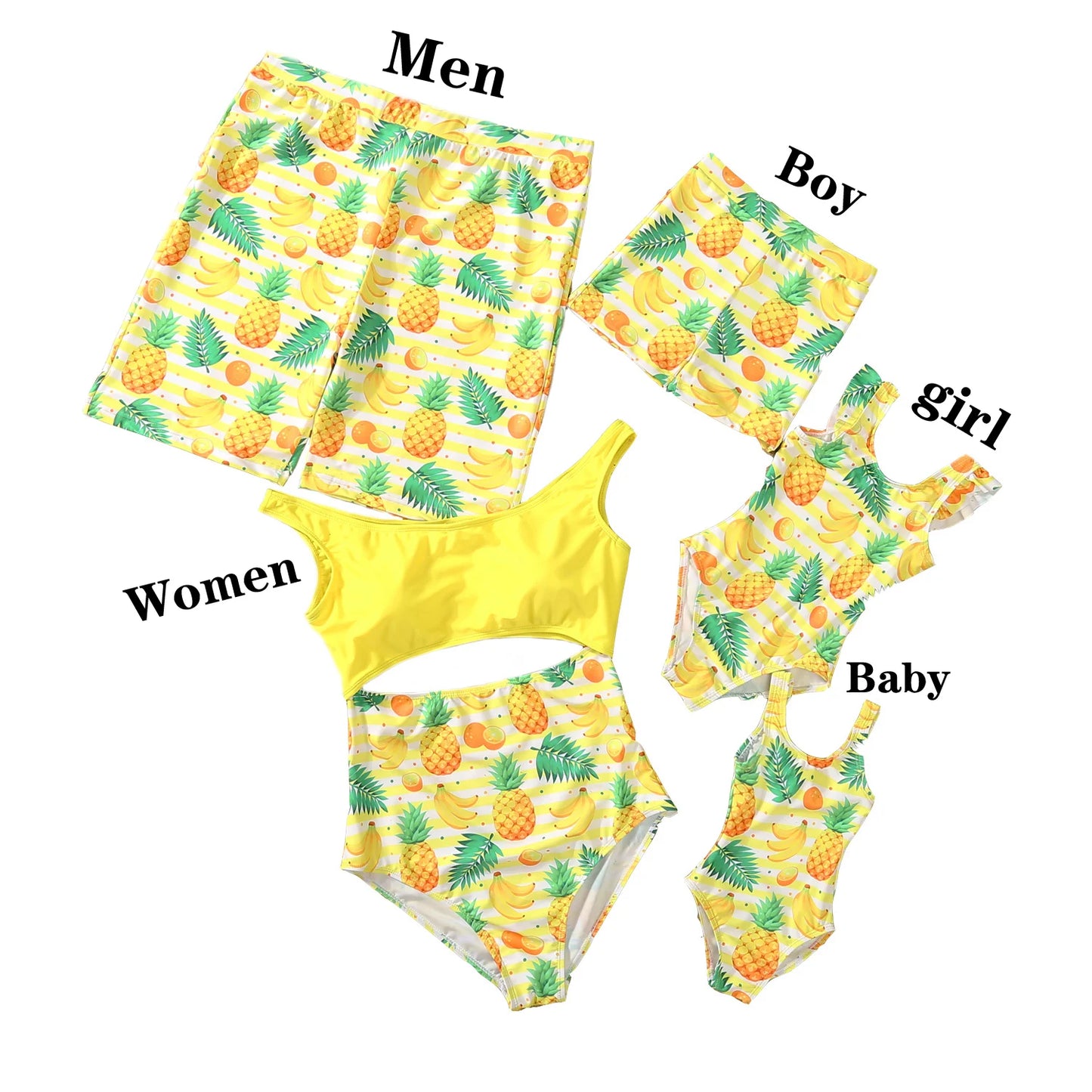 Matching Outfits for family,  Leaf Printed Swimsuit, Floral Full Print Multi-color One-piece Matching Swimwear