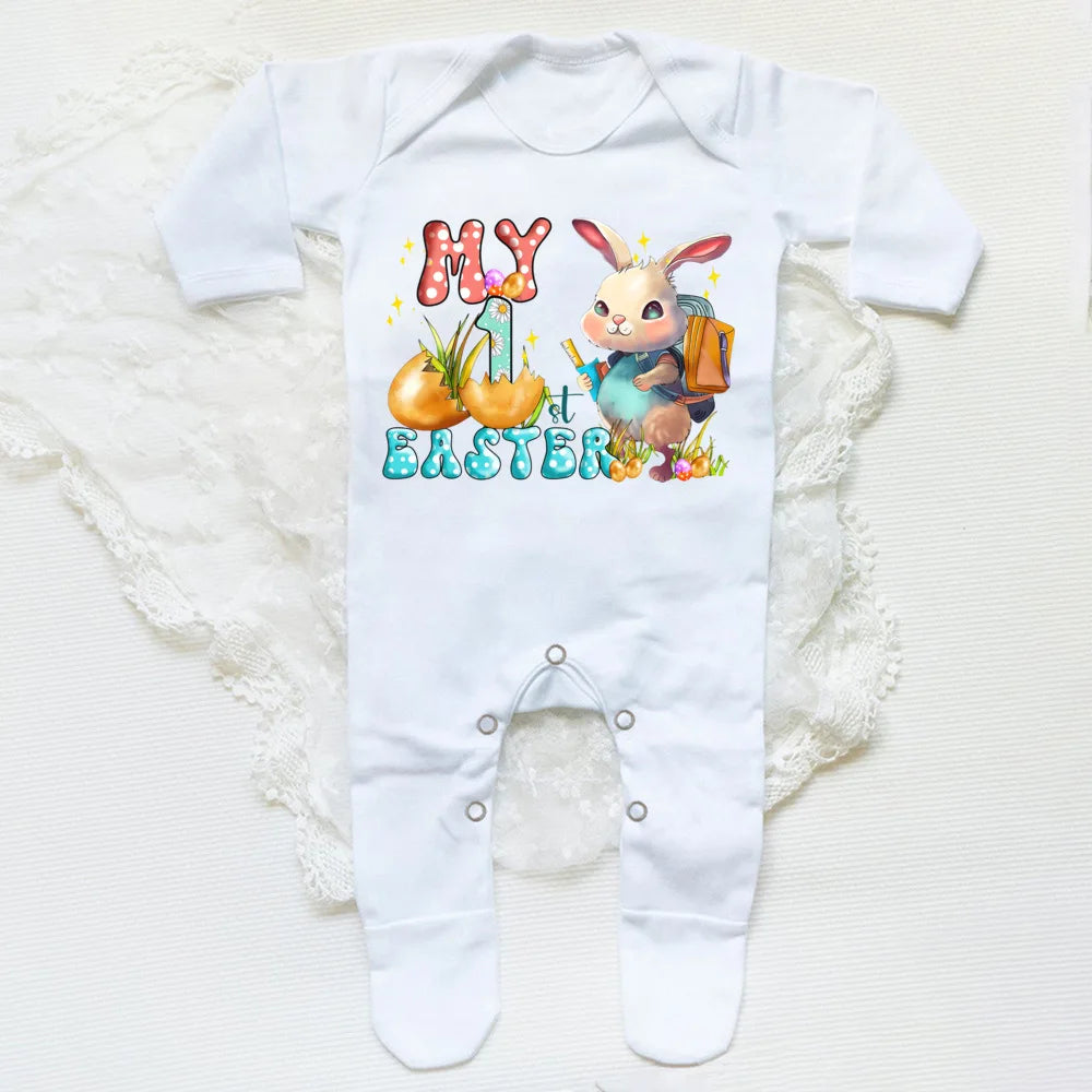 'My First Easter Bunny' Printed Baby, Babygrow Sleepsuit, Bodysuit  for Newborn, Coming Home Hospital Outfit, Infant Easter Party Romper