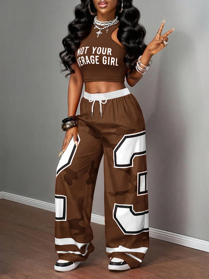 Women's Camo Number Graphic Pants,  Men's New Wide Leg Elastic Waist Trousers, Kids's Casual Summer Streetwear Outfit