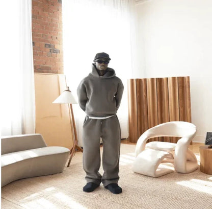 Solid Couple's Hooded Sweatshirt 2 Piece Set, Casual, Loose Sweatpants Suit.  Jogging Sweatshirt, Trousers Outfits