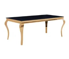 Mirror Furniture,  6 Seats Dining Table, Gold Marble,  Deluxe Glass Dining Table