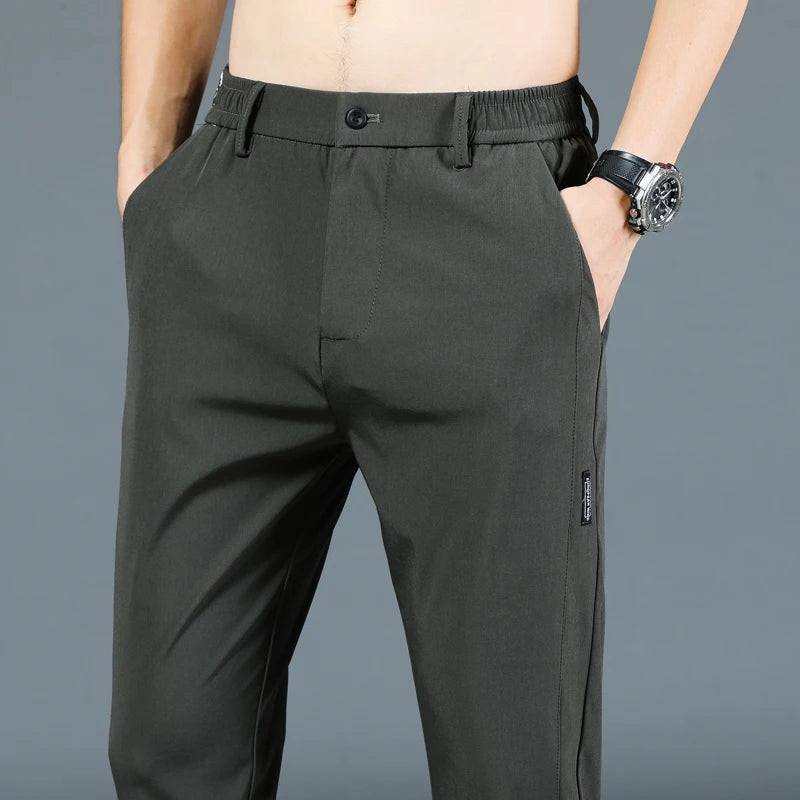 New  summer Thin Ice Silk Stretch Men's Pants,  Casual,  Elastic Waist, Smooth Trouse in  5 Colours