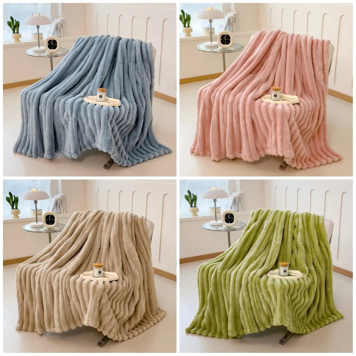 Solid color thickened wide striped multifunctional blanket, cover blanket, nap blanket, pet blanket