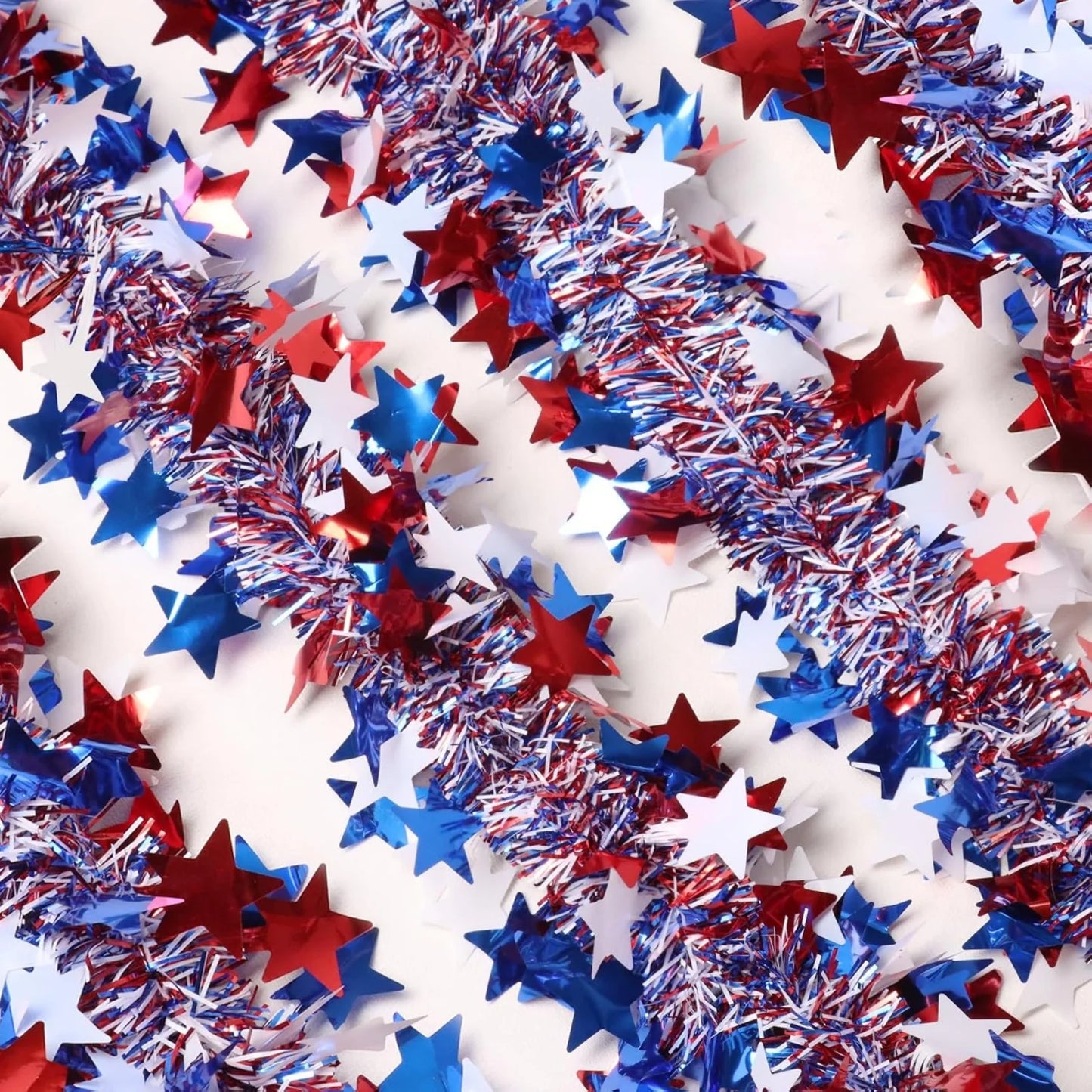 4th of July Garland Decorations,Glitter Tinsel Patriotic Decor for Tree Car Golf Cart Parade Float Bike Party Table Yard Door
