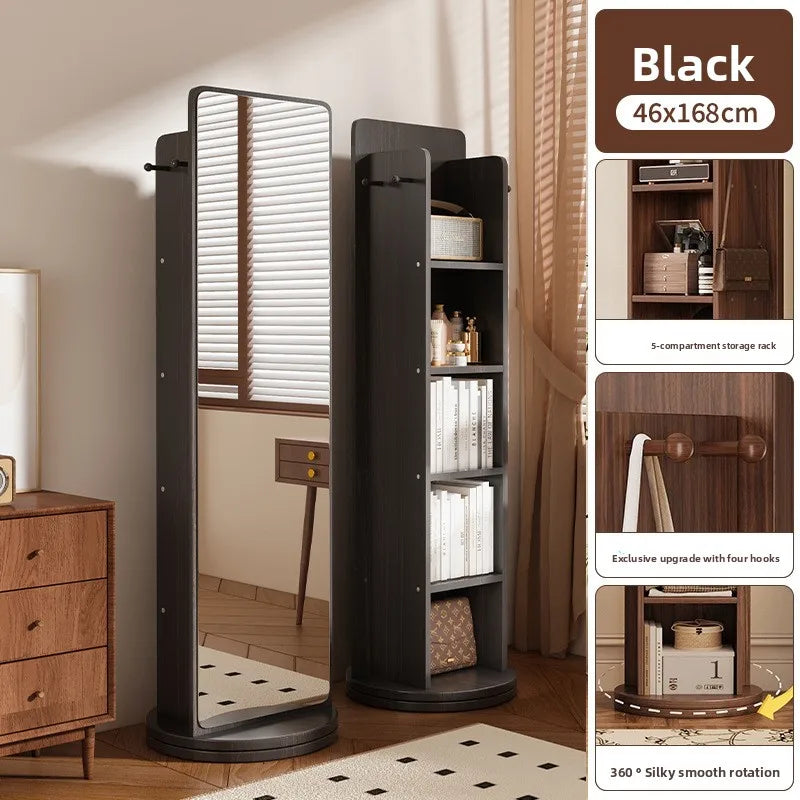 360° Rotating Full Length Floor Mirror with Storage Shelves,  Modern Standing Dressing Mirror for Living Room  or  Bedroom Furniture