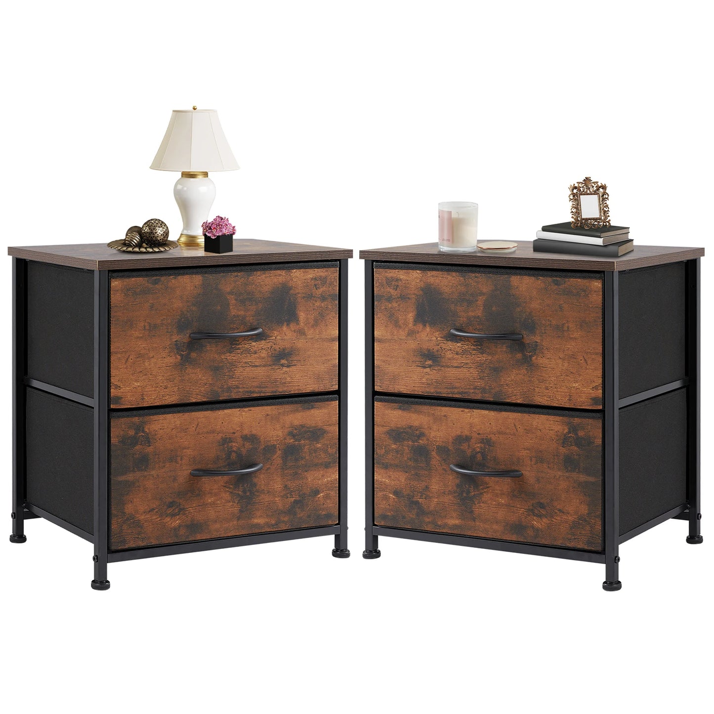 Bedside Nightstand  for Coffee,Tea. Table Storage  for Closet,  2 Fabric Drawers.