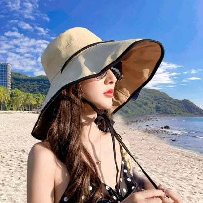 1pc Polka Dot Ribbonbucket Hat for Women, Large Wide Brim Summer Sun Hat,  Breathable Sunscreen Visor Cap for Beach, Sun,  Travel