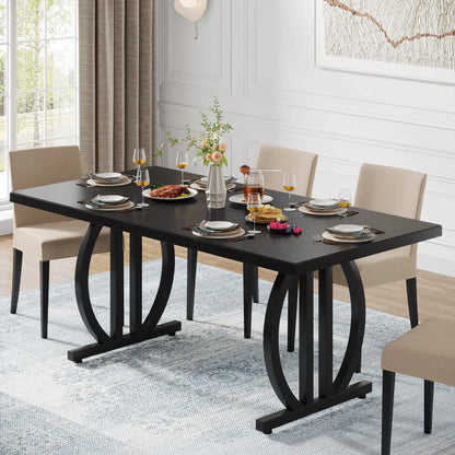 Dining Table for 4-6 People, 63-Inch Large Dinner Table with Heavy Duty Metal Frame, Modern Industrial Kitchen Table