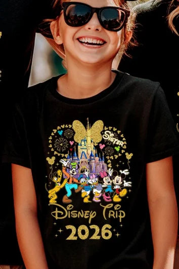 2026 Summer Casual Mickey Minnie Castle Butterfly Comfort Cotton T-shirt.  Adults/ Children,  Parent /Child,  Couple Sportswear