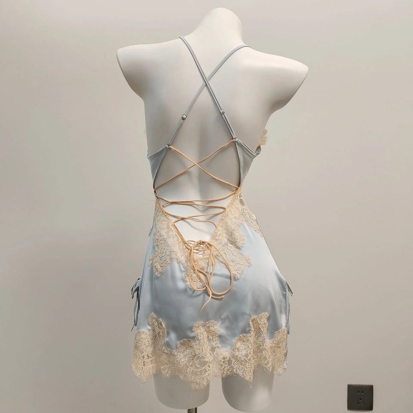 Sexy Pajamas for Women Nightwear.   Ice Silk Lace,  Beautiful Back Suspender Pajama Night Dress,  Elegant Strap,  Sweet Nightgown