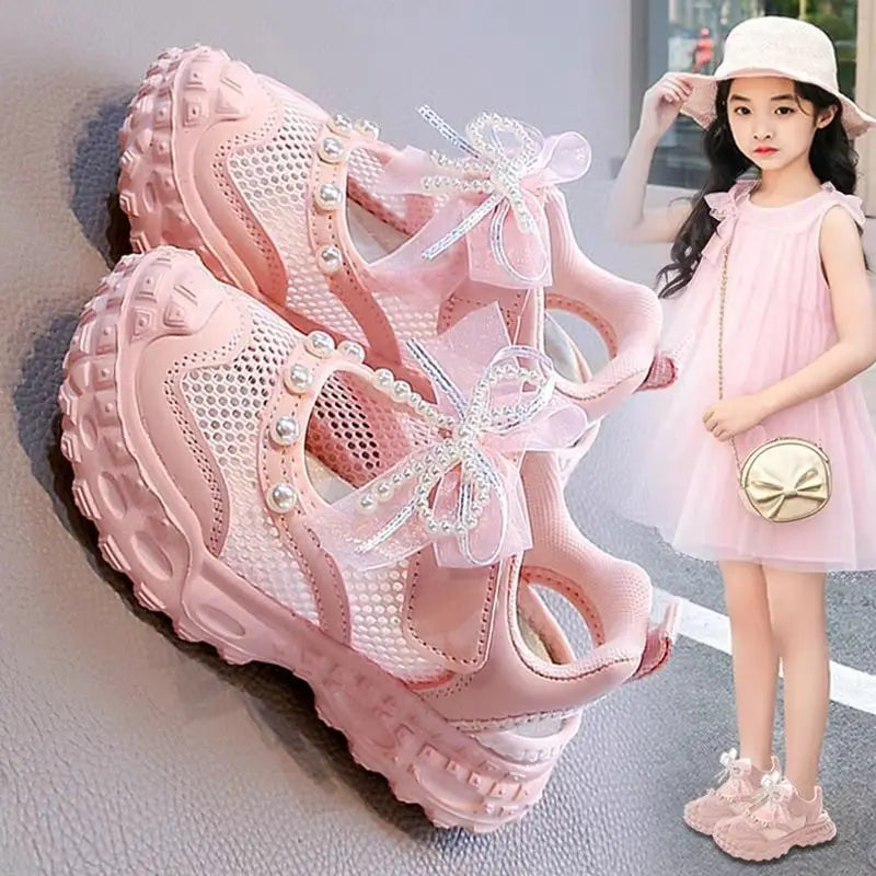 Girls' princess sandals summer children's pearl mesh shoes for sneakers Please check Sizing charts and availability.  Some Sizes missing in all 3 colors