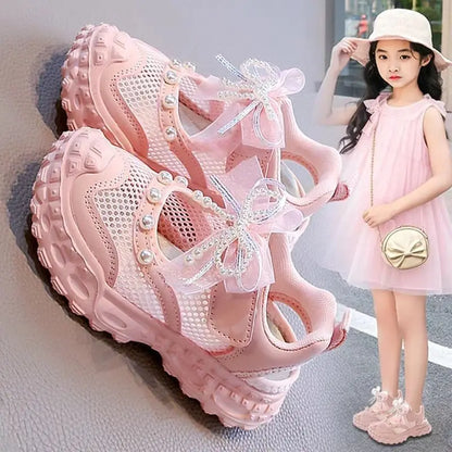 Girls' princess sandals summer children's pearl mesh shoes for sneakers Please check Sizing charts and availability.  Some Sizes missing in all 3 colors