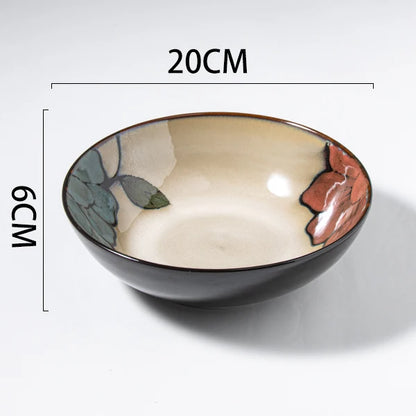 Japanese rural ceramic tableware Vine leaf soup bowl Lamian Noodles bowls Hot vegetable bowls Cover and pour rice bowl bowl set