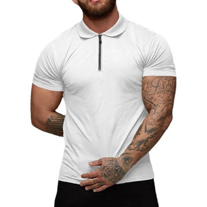 New Elastic Polos Shirts, 11 Solid Colors to pick from. Men's Sports T-shirt  with  Zipper, Short Sleeved Slim T-shirt , Casual, Basic Tops
