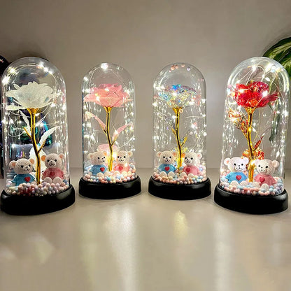 1pc Colorful Rose Luminous Flower with  plastic Cover .  Gift for MOTHERS DAY Perfect Gift for Valentine's Day, Christmas, New Years Day,
