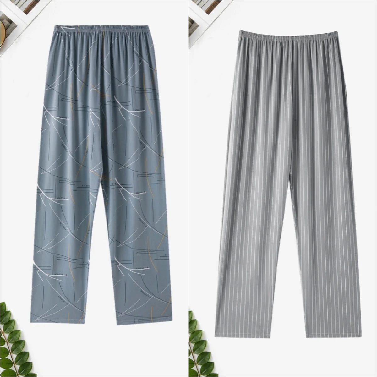 Long Pajama Pants  and Men's Spring, Summer and Autumn Loose wearable plaid prints, some solids.