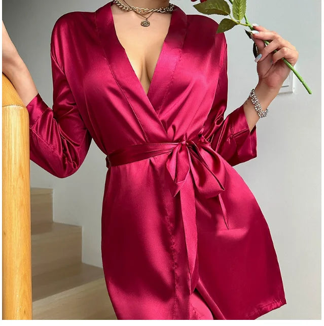 Women's Short Kimono-Style Robe,  Silky Satin Bathrobe,  Bride/ Bridesmaids Getting Ready, Sleepwear Soft Nightgown