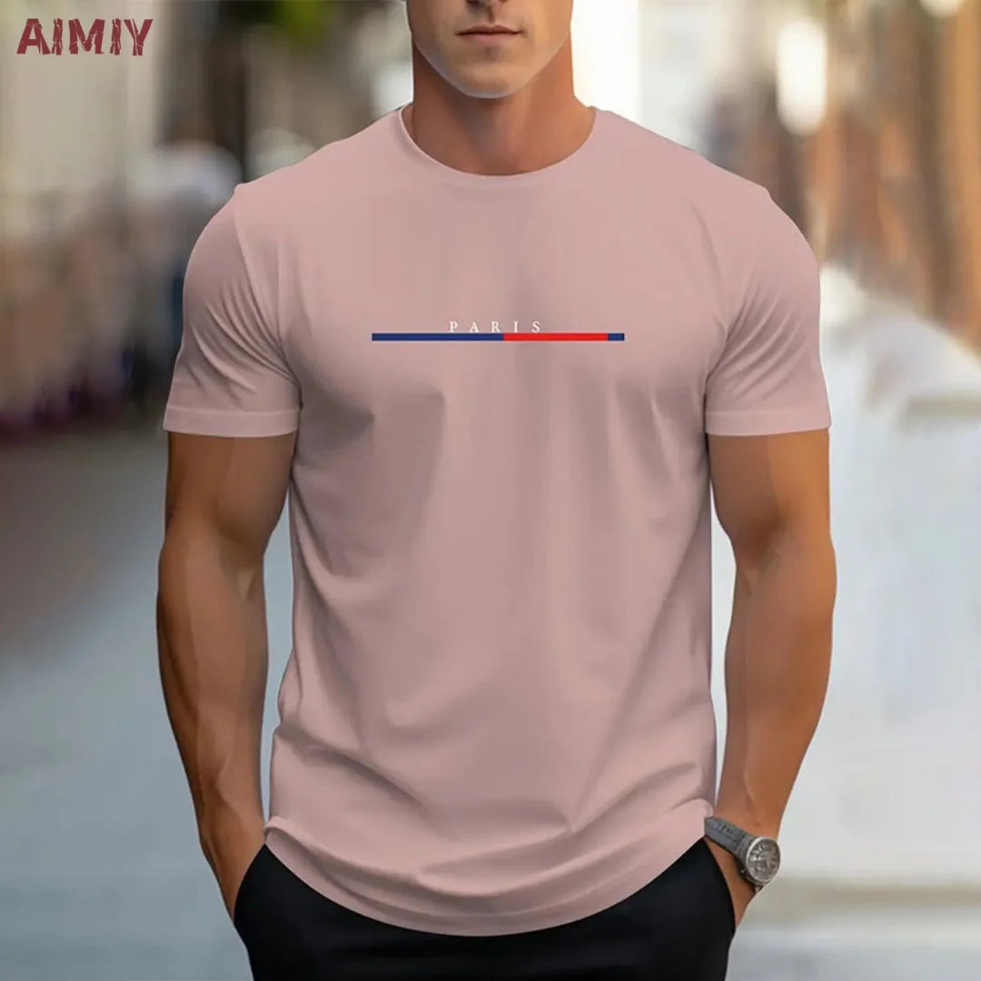 Summer Men's T-shirt Top,  Casual,  Loose Fit , Oversized T-shirt,  PARI Letter Pattern,  Printed Round Neck,  Short Sleeved Many Colors