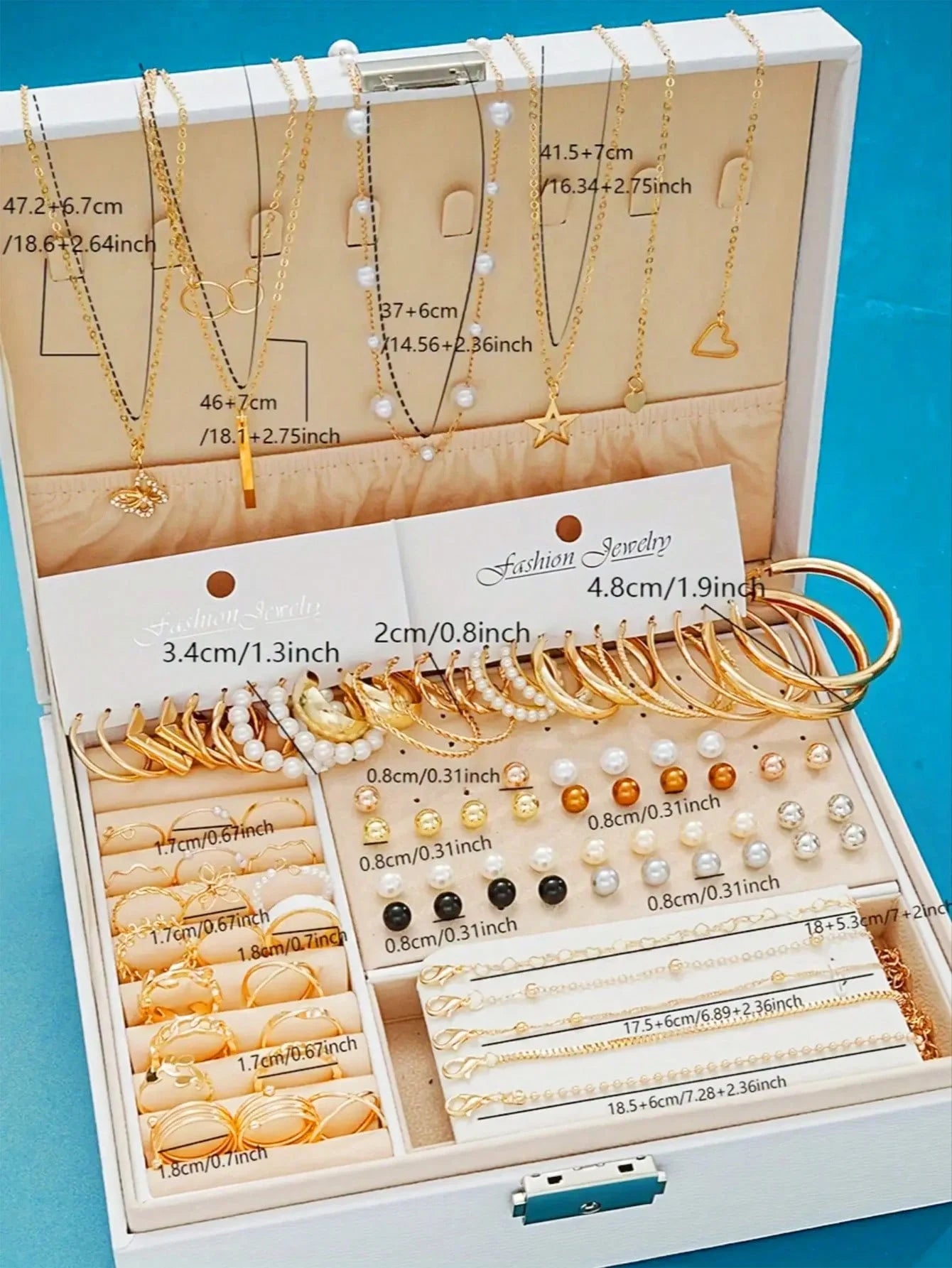 86pcs/Set Elegant Pearl Earrings,  Multi-Layered Necklaces,  Studs,  Rings,  4-In-1 Jewelry Set For Women Daily Wear Gift (No Box)