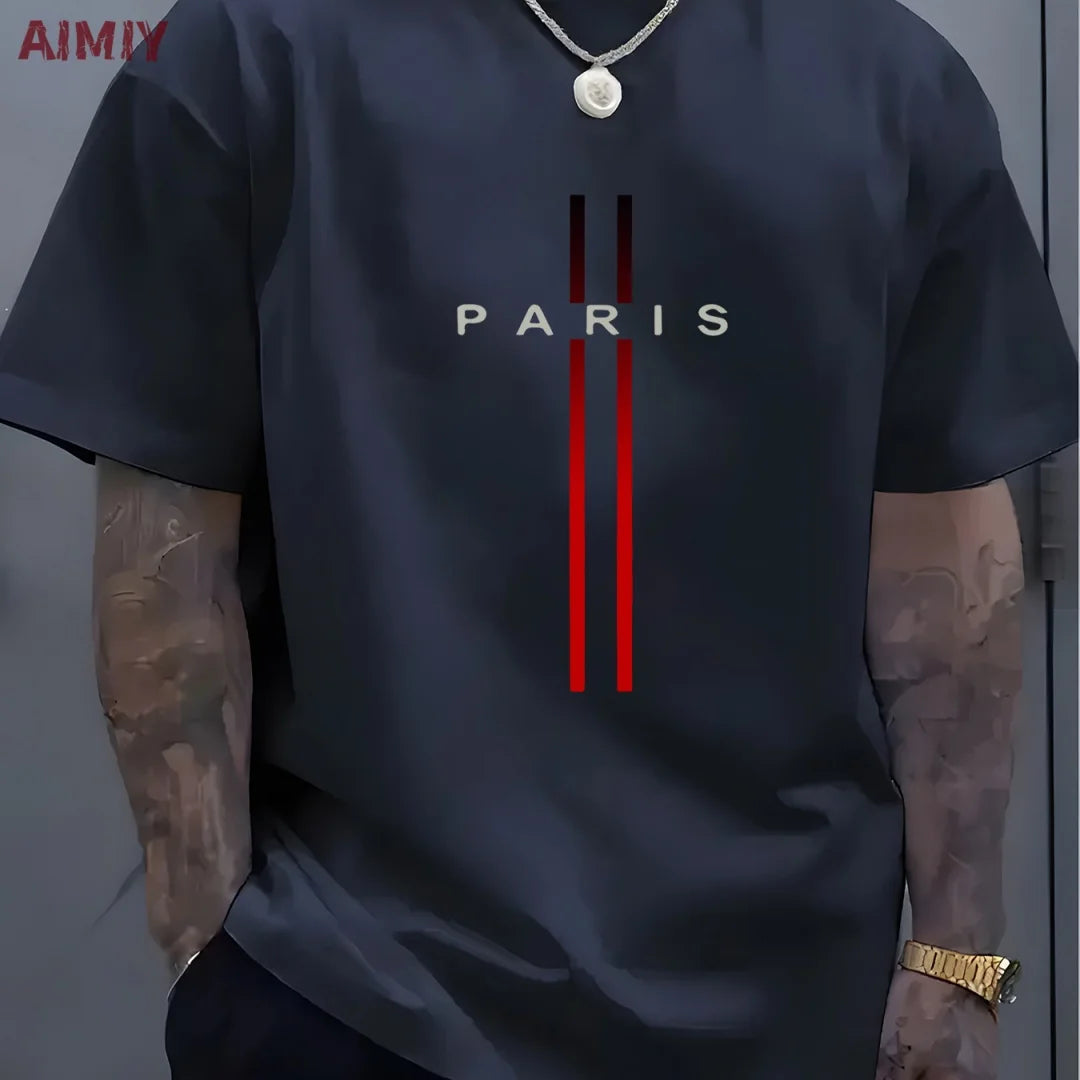 Summer Men's T-shirt Top,  Casual,  Loose Fit , Oversized T-shirt,  PARI Letter Pattern,  Printed Round Neck,  Short Sleeved Many Colors