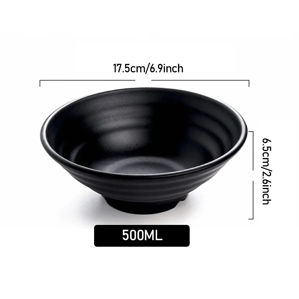 Fancy family Black Frosted Melamine.  Japanese Style Beef Ramen Bowl with Bamboo Hat Shape . Soup Bowl Tableware