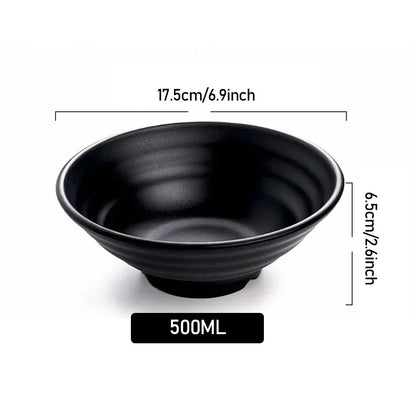 Fancy family Black Frosted Melamine.  Japanese Style Beef Ramen Bowl with Bamboo Hat Shape . Soup Bowl Tableware