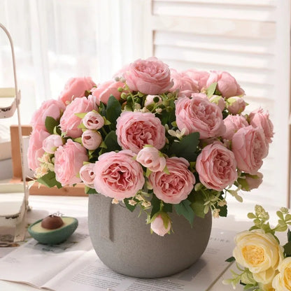 30cm Rose Pink Silk Bouquet of Peony Artificial Flowers.  5 Big Head 4 Small Bud.  MOTHERS DAY Gift!!!  Wedding, Home Decoration Artificial Flower