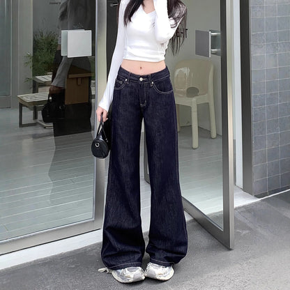 American Style Loose,  Wide Leg Denim Jean  for Girls/Women in  Summer.   Girls Slimming Draping Long Pants,   Autumn Casual Trousers