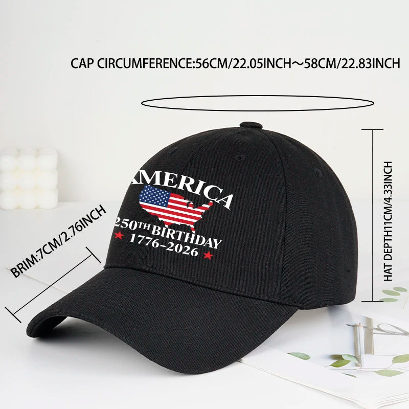 America 250th Anniversary 1776-2026 USA Flag,  Map Printed Baseball Cap,  Adjustable Patriotic Hat for 4th of July Events