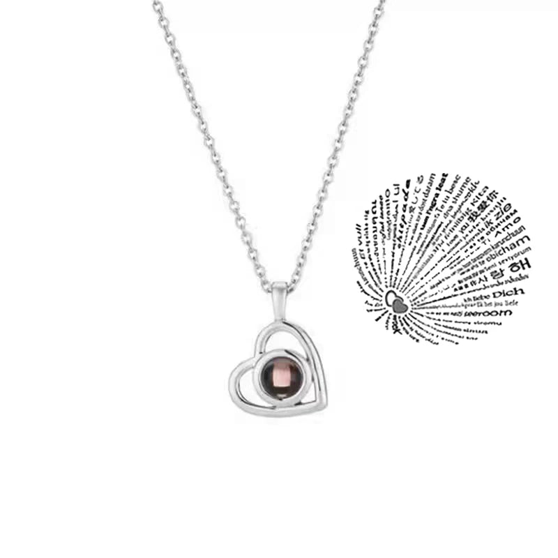 Love Heart Necklace  IN 100 Languages FOR  " I Love You".   Projection Pendant Jewelry For Mom Girlfriend Birthday Christmas Romantic Gifts