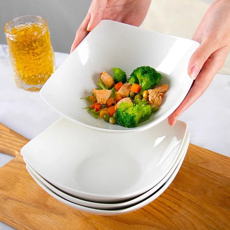2/4/6/8pcs, white salad bowl, reusable, suitable for family gatherings, hotels, outdoor RVs, outdoor- picnics, parties.