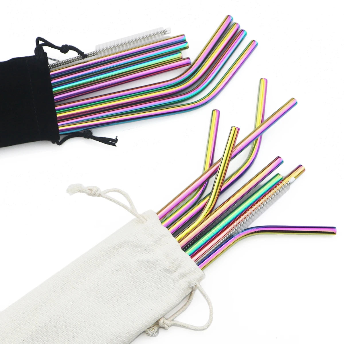 Colorful Reusable Drinking Straws,  304 Stainless Steel with Brush Bar Cocktail Straw for Glasses Drinkware