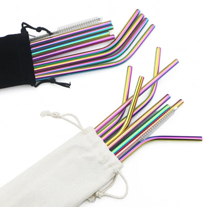Colorful Reusable Drinking Straws,  304 Stainless Steel with Brush Bar Cocktail Straw for Glasses Drinkware