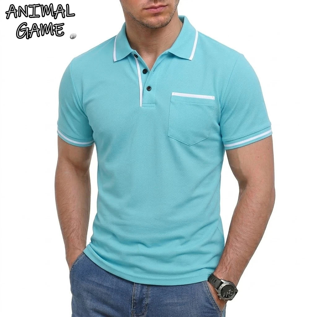 Summer Mens Short Sleeve T-Shirts WITH  Pocket.   Lightweight Casual Polo Shirt for Men, Loose Trendy Button Down Shirts for Men