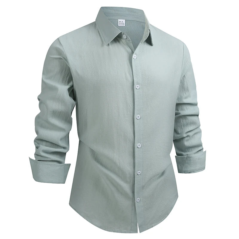 100% Linen Cotton Shirt Men Casual Fashion Male Clothing High Quality Tops Black /White / colors.  Shirts for  casual or Business.   Long Sleeve Shirt for  Men