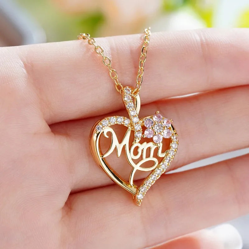 Elegant Style Heart shaped Pendant Necklace.  Hollow Design Mother's Day Gift.