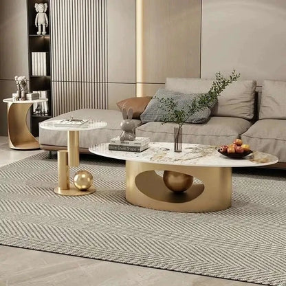 Modern Marble Effect Coffee Tables, Luxury Legs  of  Metal.  Nordic Oval Side Table White Premium Table, Home Furniture