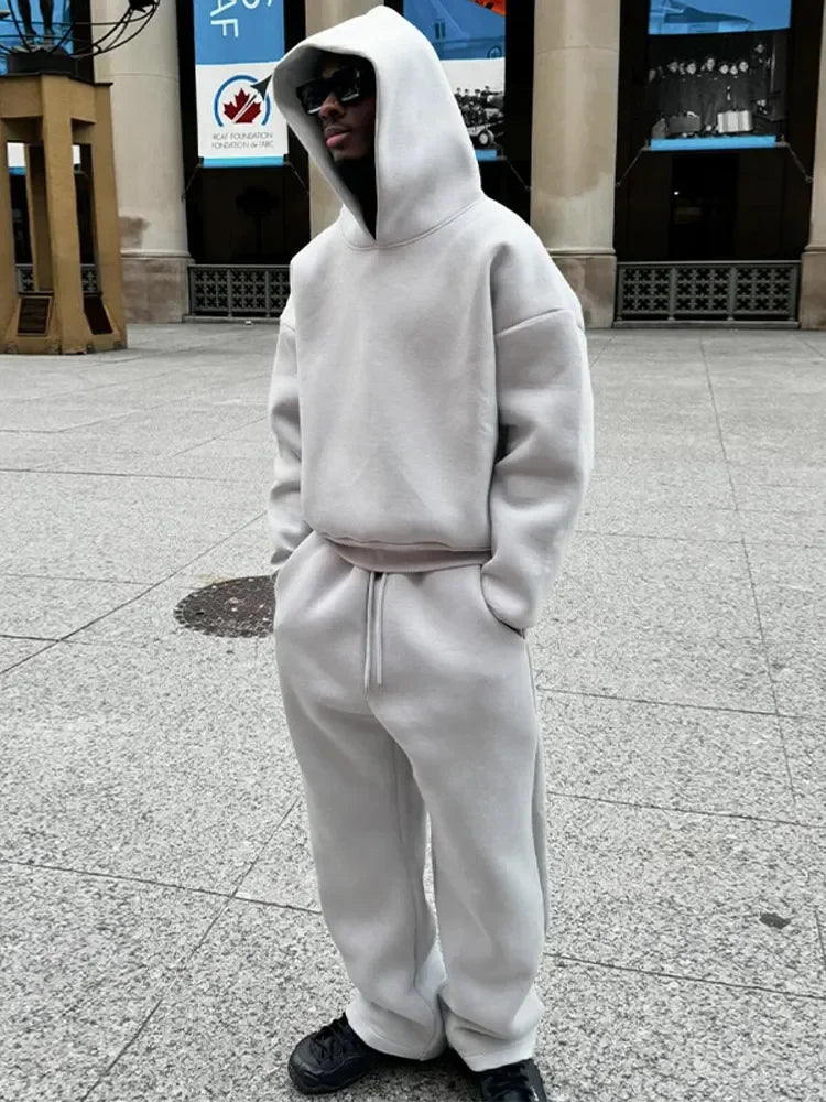 Solid Couple's Hooded Sweatshirt 2 Piece Set, Casual, Loose Sweatpants Suit.  Jogging Sweatshirt, Trousers Outfits