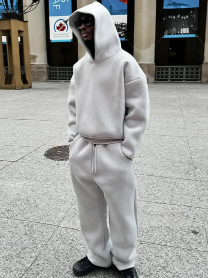 Solid Couple's Hooded Sweatshirt 2 Piece Set, Casual, Loose Sweatpants Suit.  Jogging Sweatshirt, Trousers Outfits