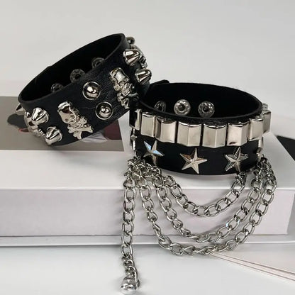 1 Set Bracelets For Men and  Women.   Spike,  Rivets, PU Leather Bracelet Bangles,  Jewelry Gift