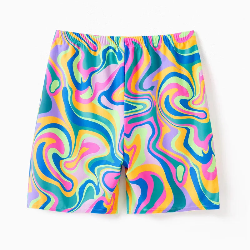 Matching Family swimsuits.   Colorful Tie-Dye Print Swim Trunks or Halter ( two-Piece Bikini)
