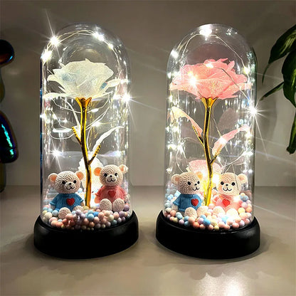 1pc Colorful Rose Luminous Flower with  plastic Cover .  Gift for MOTHERS DAY Perfect Gift for Valentine's Day, Christmas, New Years Day,
