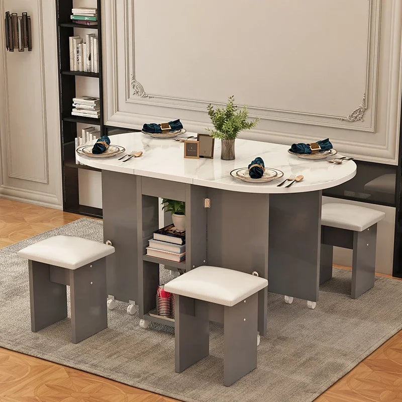 The household folding dining table is mobile and extensive and the is multi-functional