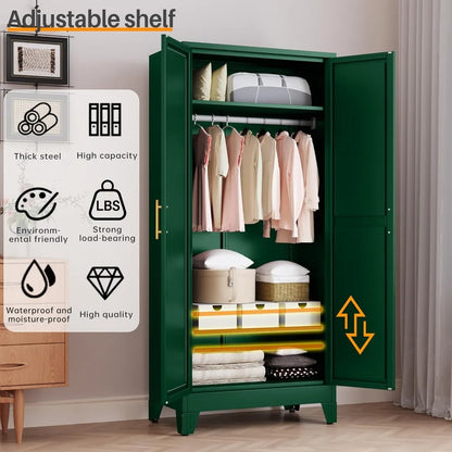 Metal Armoire Wardrobe Closet, 71" Tall Bedroom Closet with Mirror, Adjustable Shelves, and Hanging Rod, for Bedroom