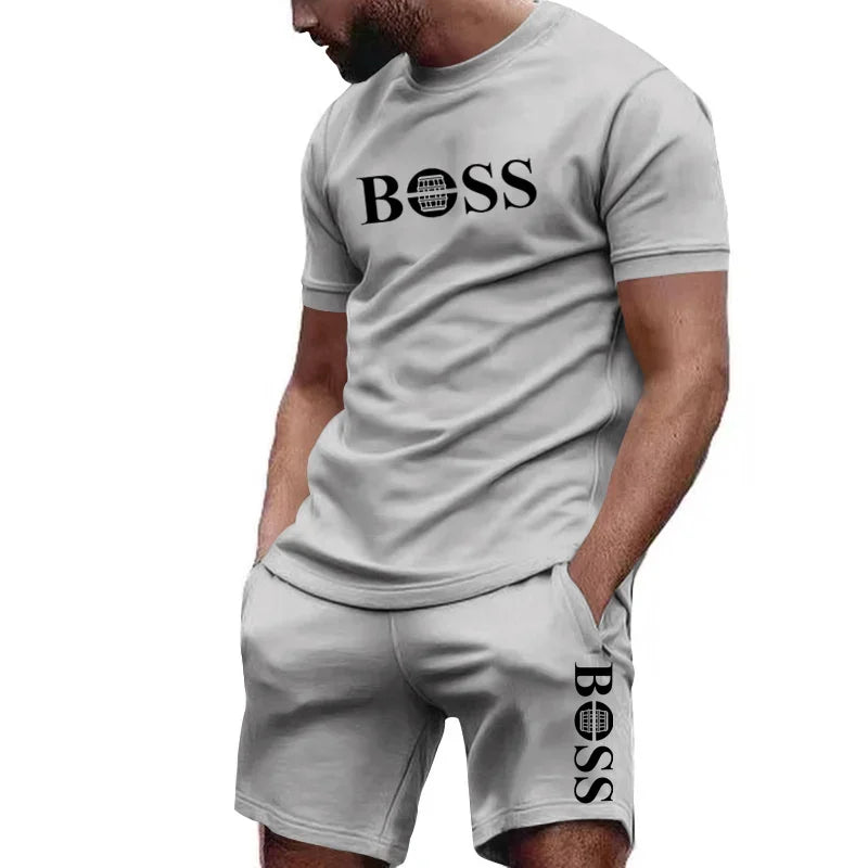 Men's two-piece sportswear.  Short sleeved T-shirt and pants set for  running and fitness sportswear 2026 summer.