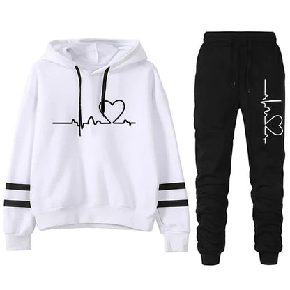 Womens Casual Tracksuit.  Versatile Sweatshirt with Hoodie  Black Sweatpants with High Quality Print.