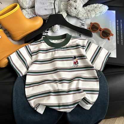 Summer Cotton Childrens Stripe Short Sleeve T-shirt For Boys and Girls.   Vintage Fashion Tops