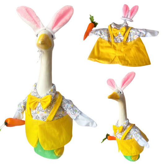 Easter Bunny Porch Goose with  Outfits For Cement Goose .  ' Lawn Goose Statue Clothes,  Bunny Ears on  Hat. Easter Decor
