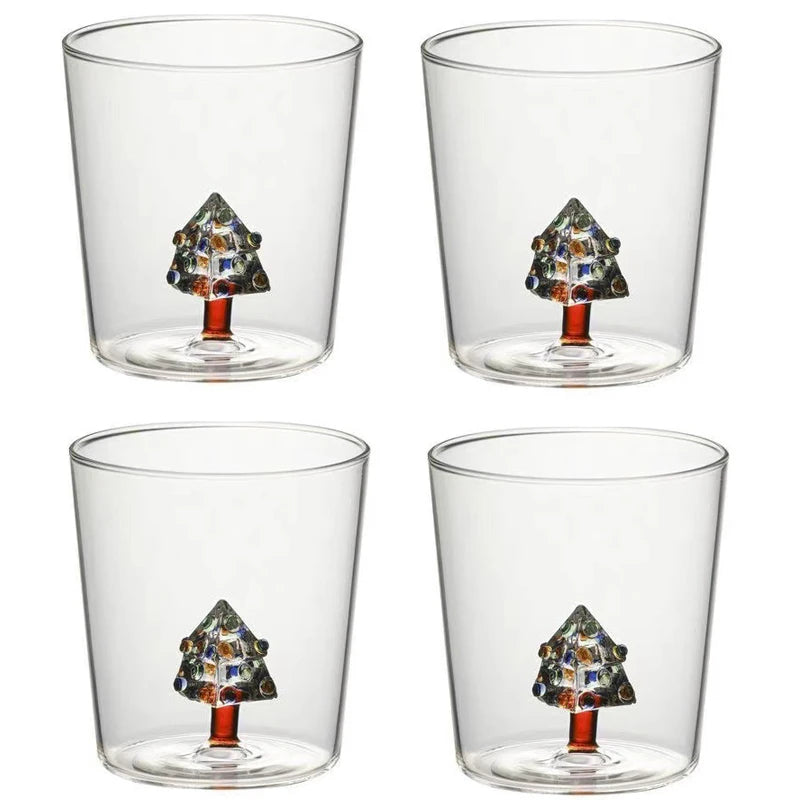 300ml Christmas 3D Glass Cup With Figurine Inside Stemless Glass For Wine Water Milk Goblet-drinking Glass Coffee Mug 1/2/4pcs
