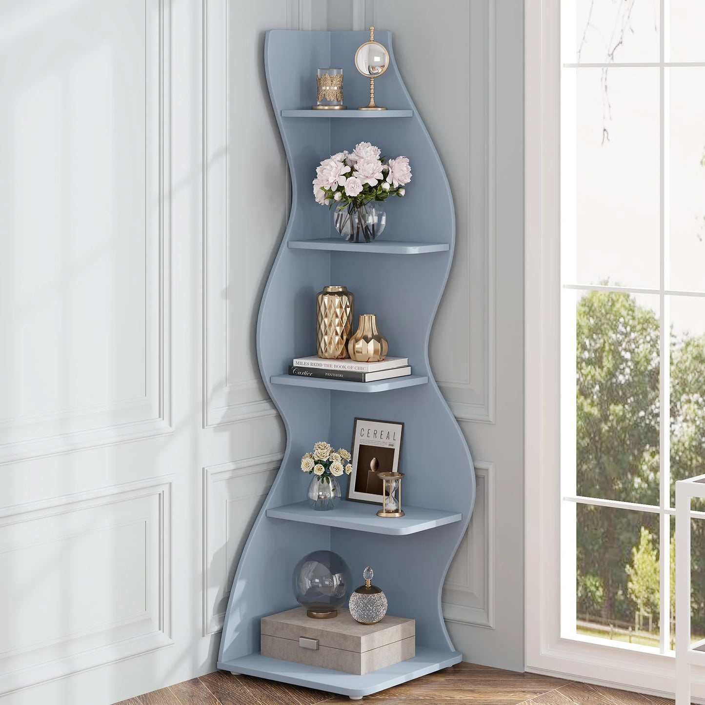 Corner Shelf, Modern 5-Tier Corner Bookshelf, Stylish Corner Small Bookcase, Storage Rack,  Plant Stand
